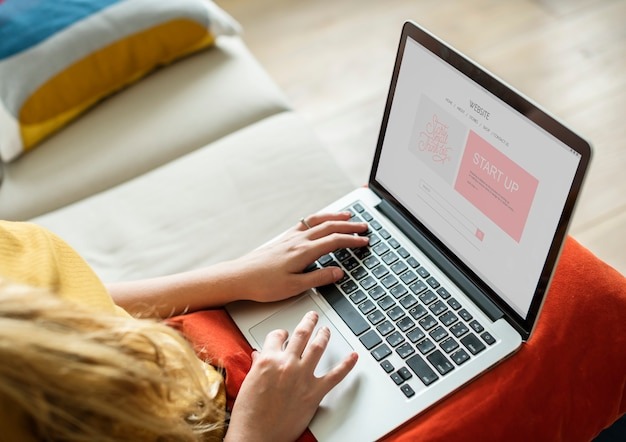 Caucasian woman using computer laptop