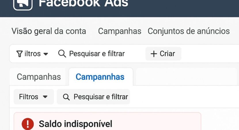 saldo indisponível no Facebook Ads