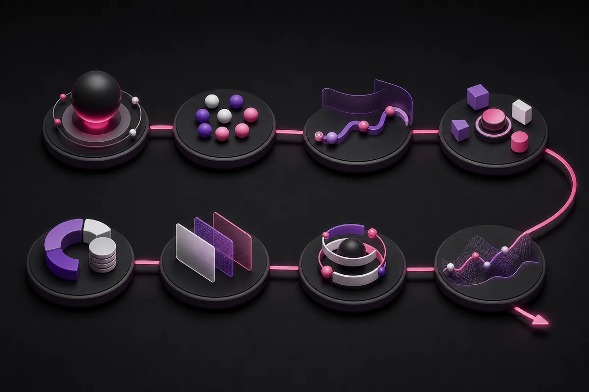 Fluxo visual das oito etapas necessárias para elaborar um plano de mídia